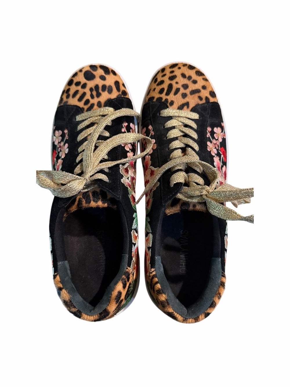 Johnny Was Black Floral & Leopard Arcadia Women’s Sneakers with Gold Laces 8.5
